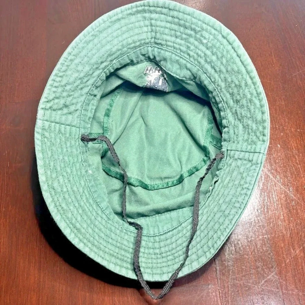 World Wildlife Fund WWF Panda Logo Bucket Hat Green Cotton Chin Strap Vintage